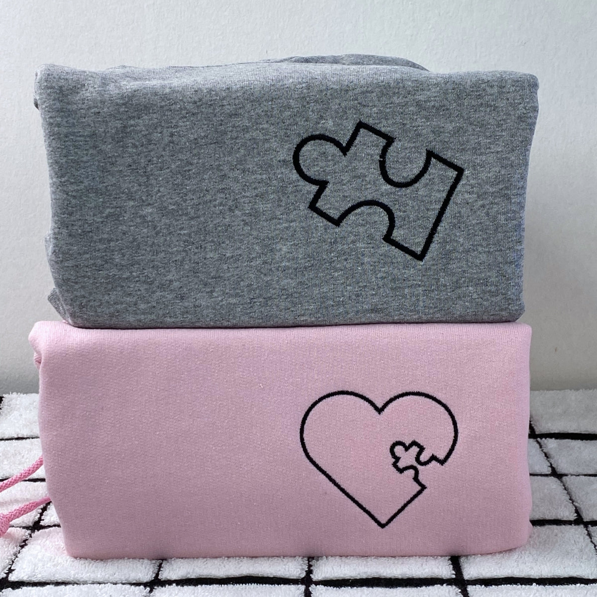 Custom Embroidered You Complete Me Heart Puzzle Matching Hoodies for Couples