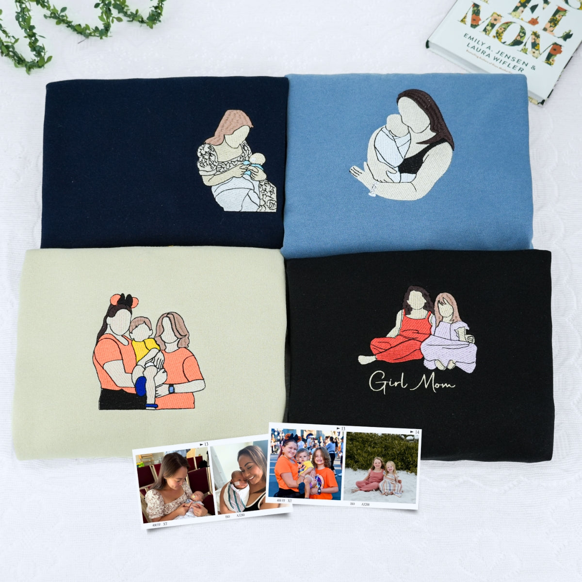 Custom Family Portrait Embroidered Sweatshirts - Photo to Embroidery Mom Hoodies - Perfect Mother's Gift