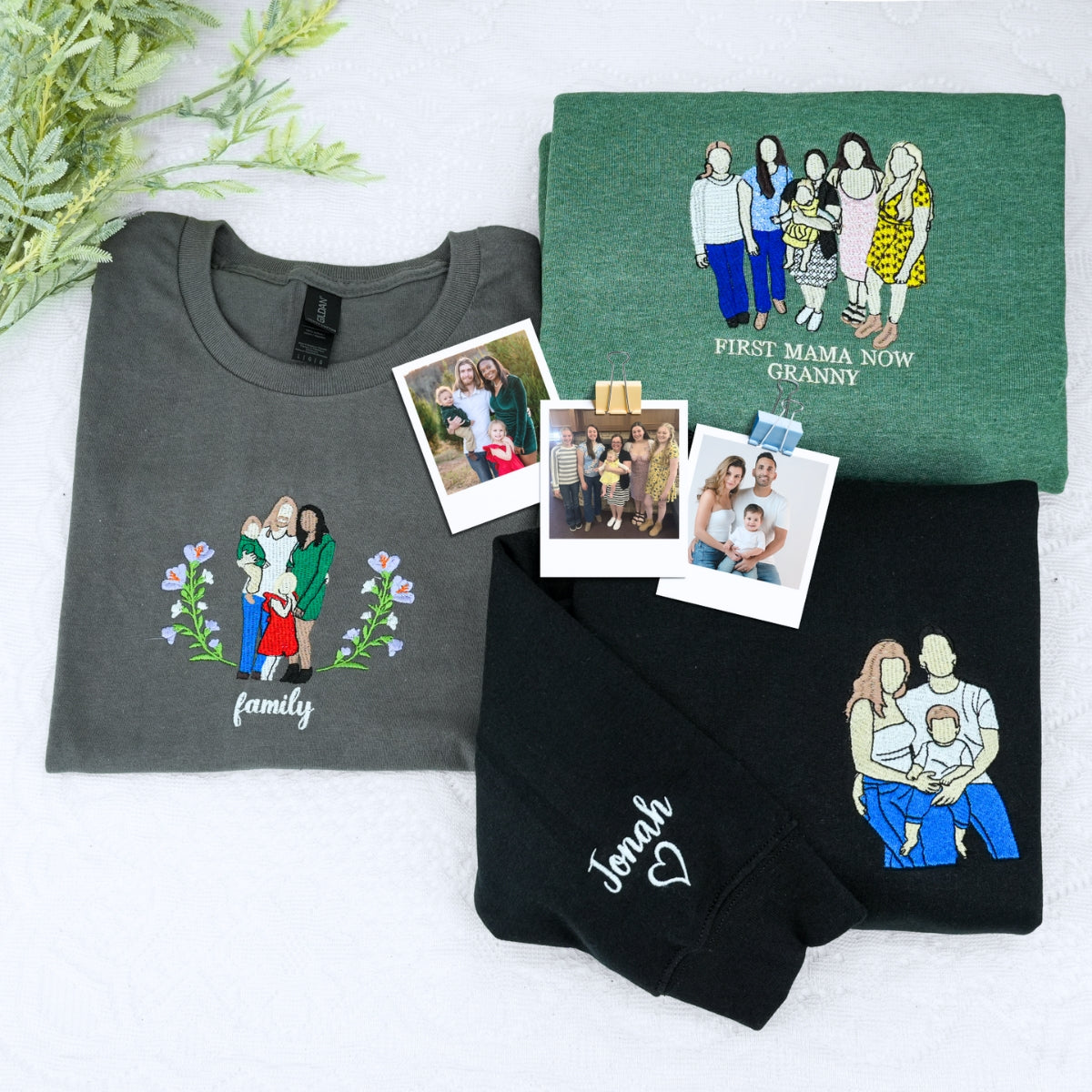 Custom Family Portrait Embroidered Sweatshirts - Photo to Embroidery Mom Hoodies - Perfect Mother's Gift