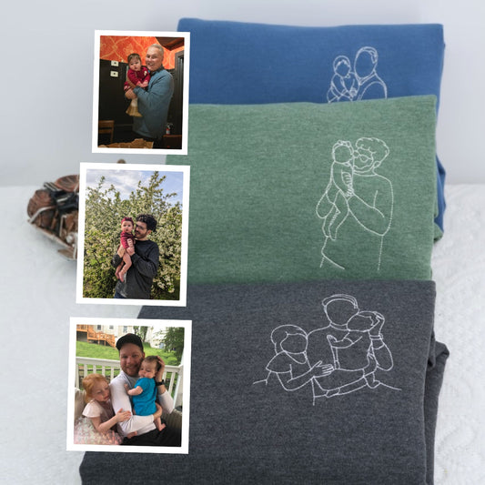 Custom Family Portrait Line Art Embroidered Sweatshirts - Minimalist Photo to Embroidery - Perfect Family Keepsake