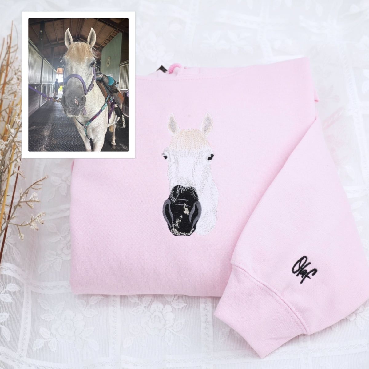 Custom Horse Portrait Hoodies - Personalized Equestrian Embroidered Sweatshirts - Perfect Horse Gift