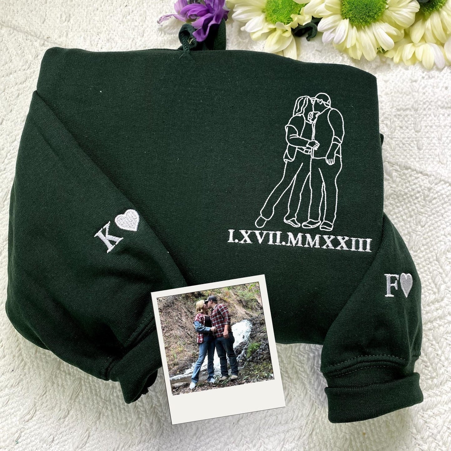 Custom Hug Portrait Sweatshirt from Photo – Personalized Embroidered Line Art Gift for Couples, Best Friends, Siblings, or Loved Ones – Memory Keepsake