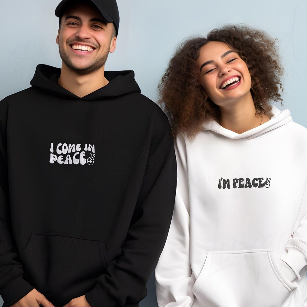 Custom I Come In Peace Hoodie, Matching Embroidered Hoodie for Couple