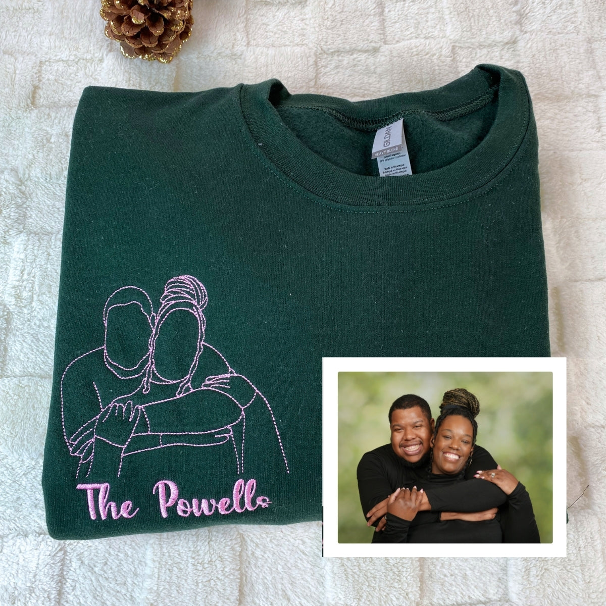 Custom Line Art Couple Hoodies - Personalized Portrait Embroidery with Initials - Romantic Anniversary Gift