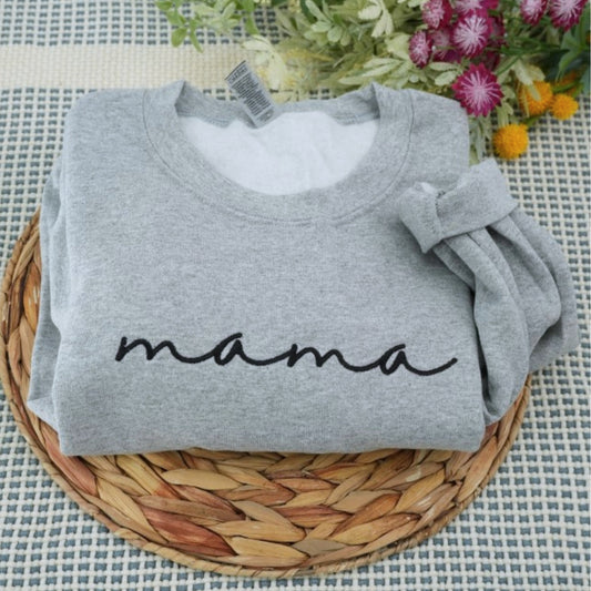 Custom Mama Sweatshirts - Minimalist Mama Hoodies - Script Embroidered Hoodies