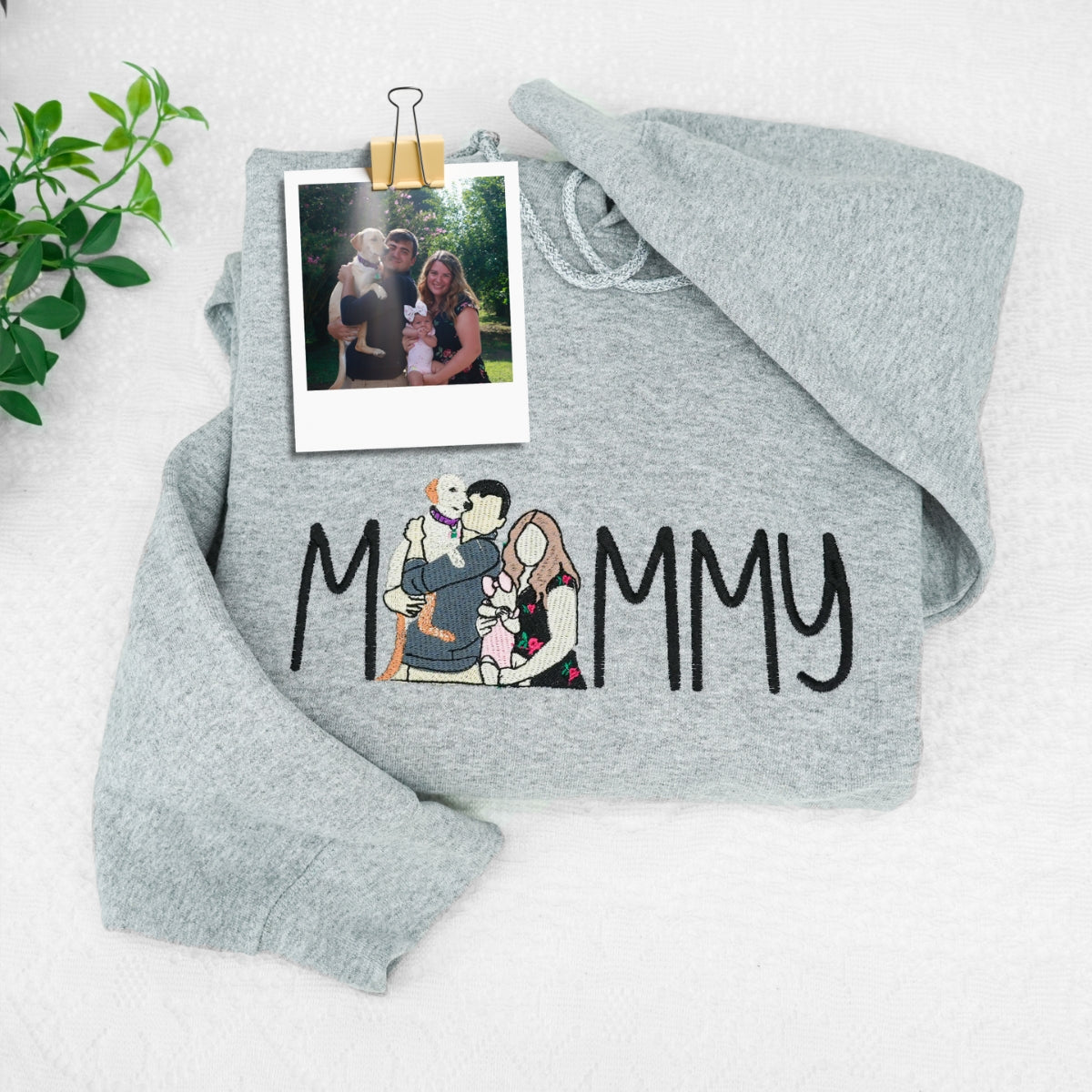 Custom Photo Mommy Hoodies - Family Photo Script Embroidered Sweatshirts - Perfect Mother Memory Gift