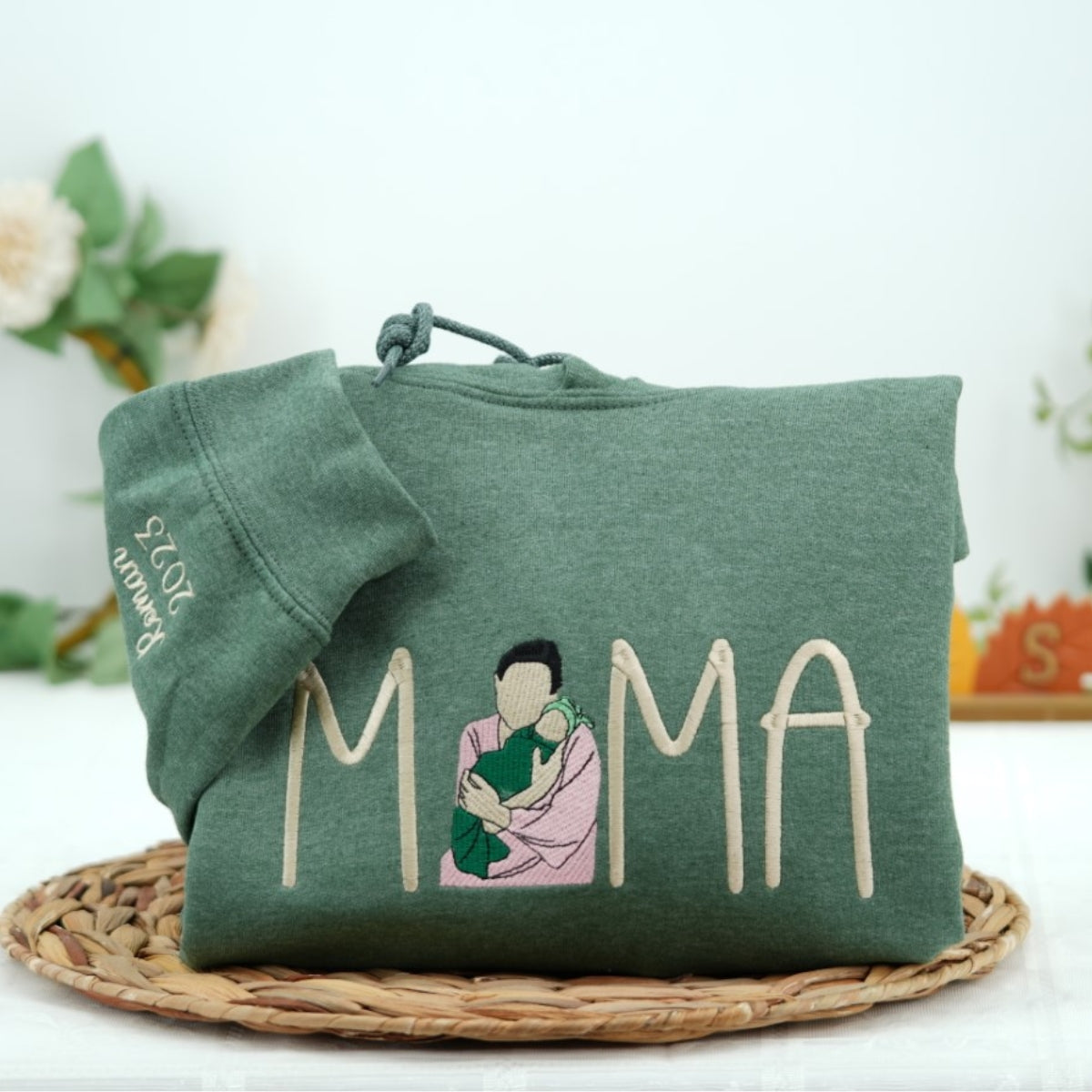 Custom Photo Mommy Hoodies - Family Photo Script Embroidered Sweatshirts - Perfect Mother Memory Gift