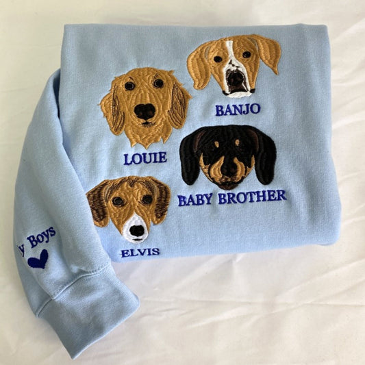 Custom Multi Pet Portrait Hoodies - Dog Family Embroidered Sweatshirts With Names - Premium Pet Parent Gift