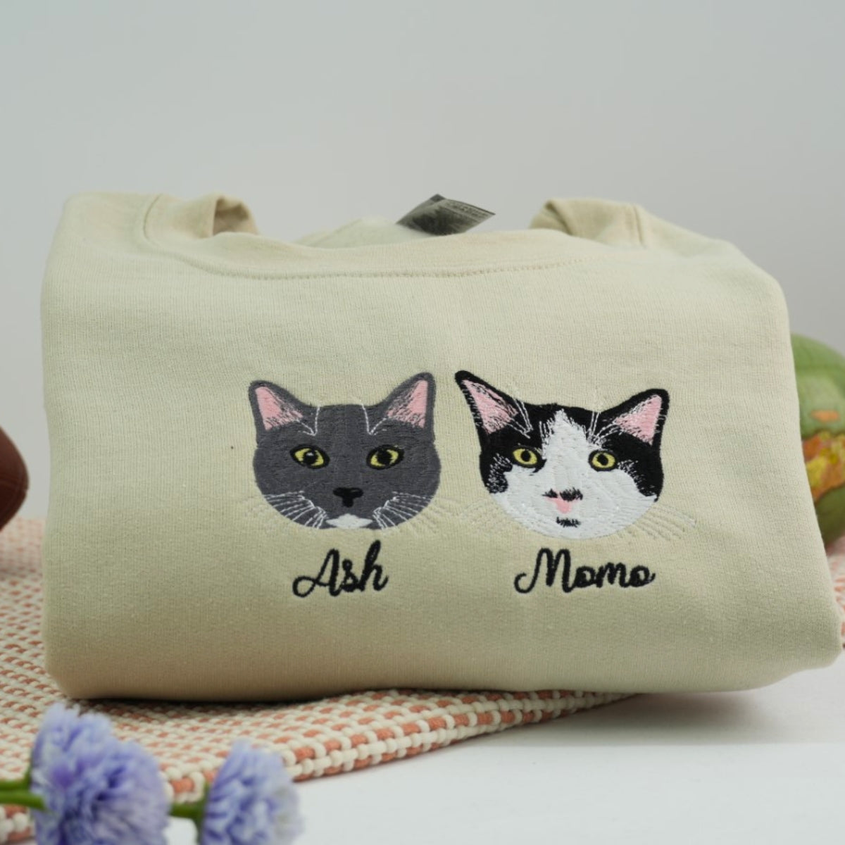 Custom Multiple Cat Portrait Hoodies - Personalized Multi Pet Embroidered Sweatshirts - Cat Parent Gift