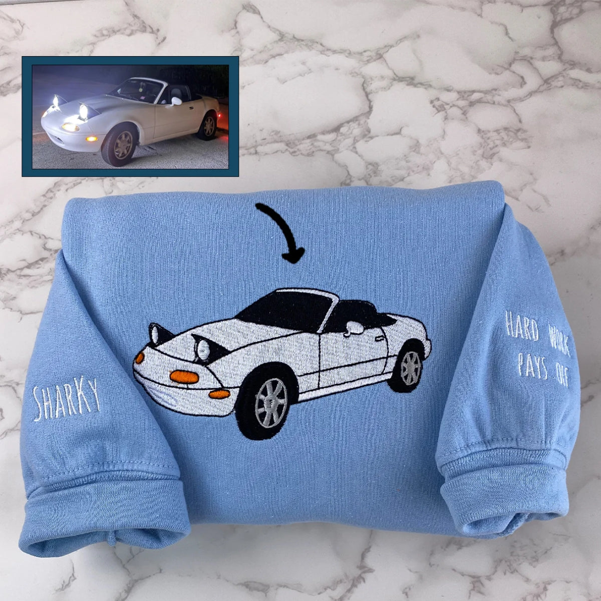 Custom Muscle Car Embroidered Sweatshirts - Photo to Embroidery Vehicle Portraits - Car Enthusiast Gift