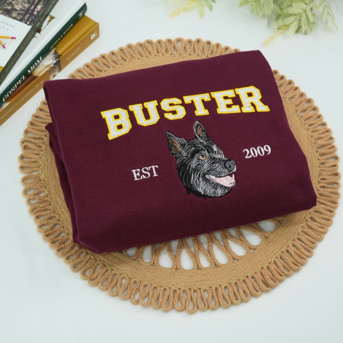 Custom Pet Name Sweatshirts - Dog Portrait Varsity Style Embroidered Sweaters - Dog Lover Gift