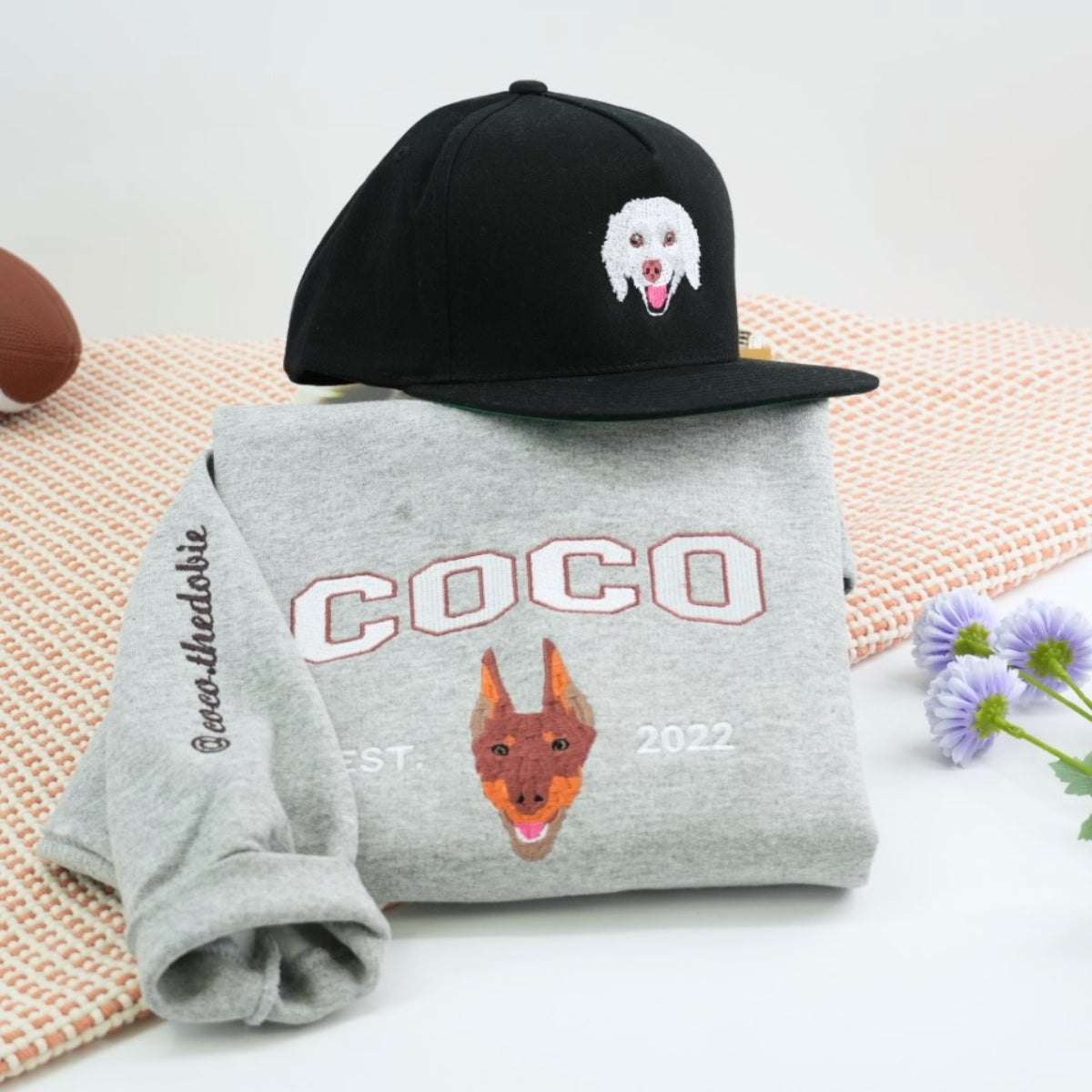 Custom Pet Name Sweatshirts - Dog Portrait Varsity Style Embroidered Sweaters - Dog Lover Gift