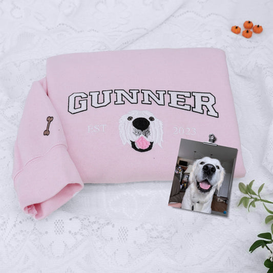 Custom Pet Portrait Embroidered Hoodies - Personalized Varsity Dog Face Sweatshirts - Perfect Pet Parent Gift