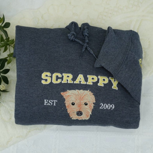 Custom Pet Portrait Hoodies - Dog Face Varsity Embroidered Sweatshirts - Personalized Pet Parent Gift