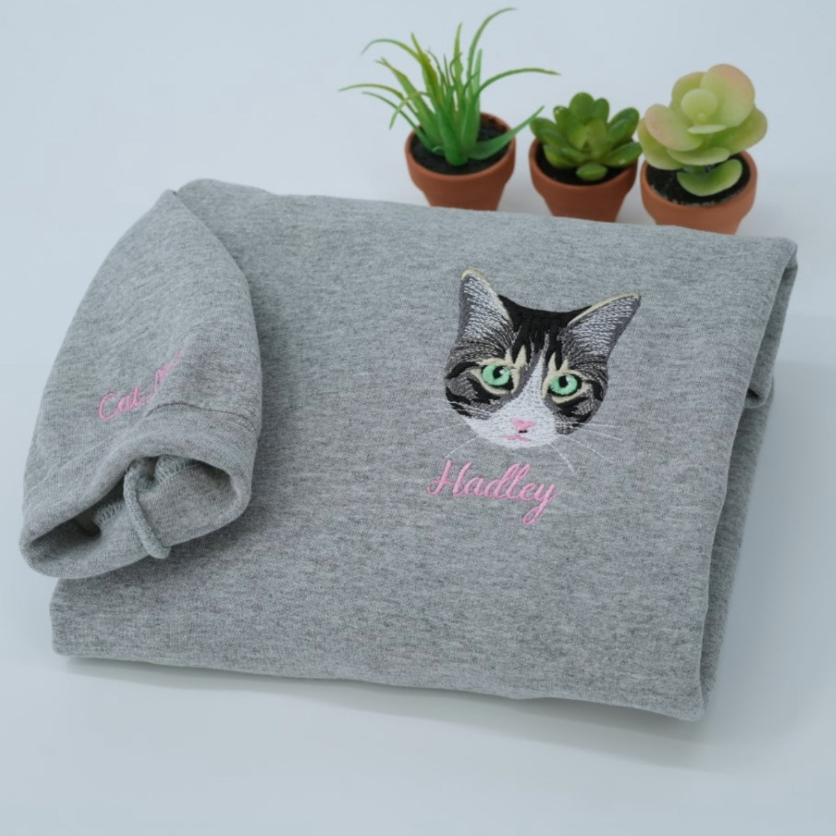 Custom Pet Portrait Hoodies from Photo - Cat Face Embroidered Sweatshirts - Premium Pet Memorial Gift