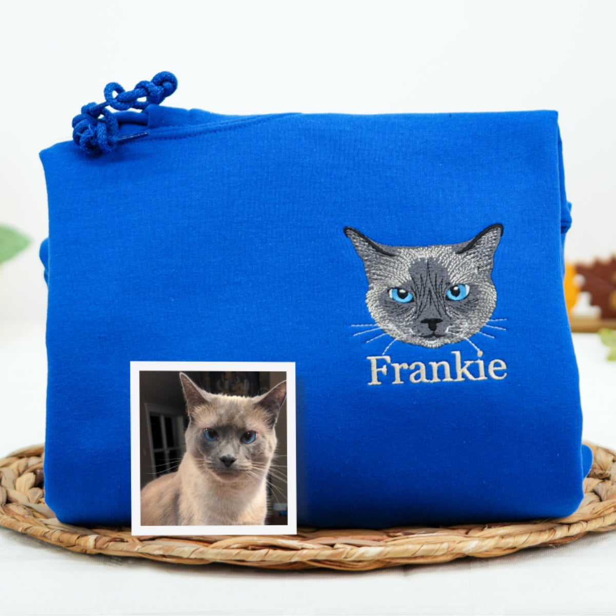 Custom Pet Portrait Hoodies with Name - Cat Face Embroidered Sweatshirts from Photo - Premium Cat Lover Gift