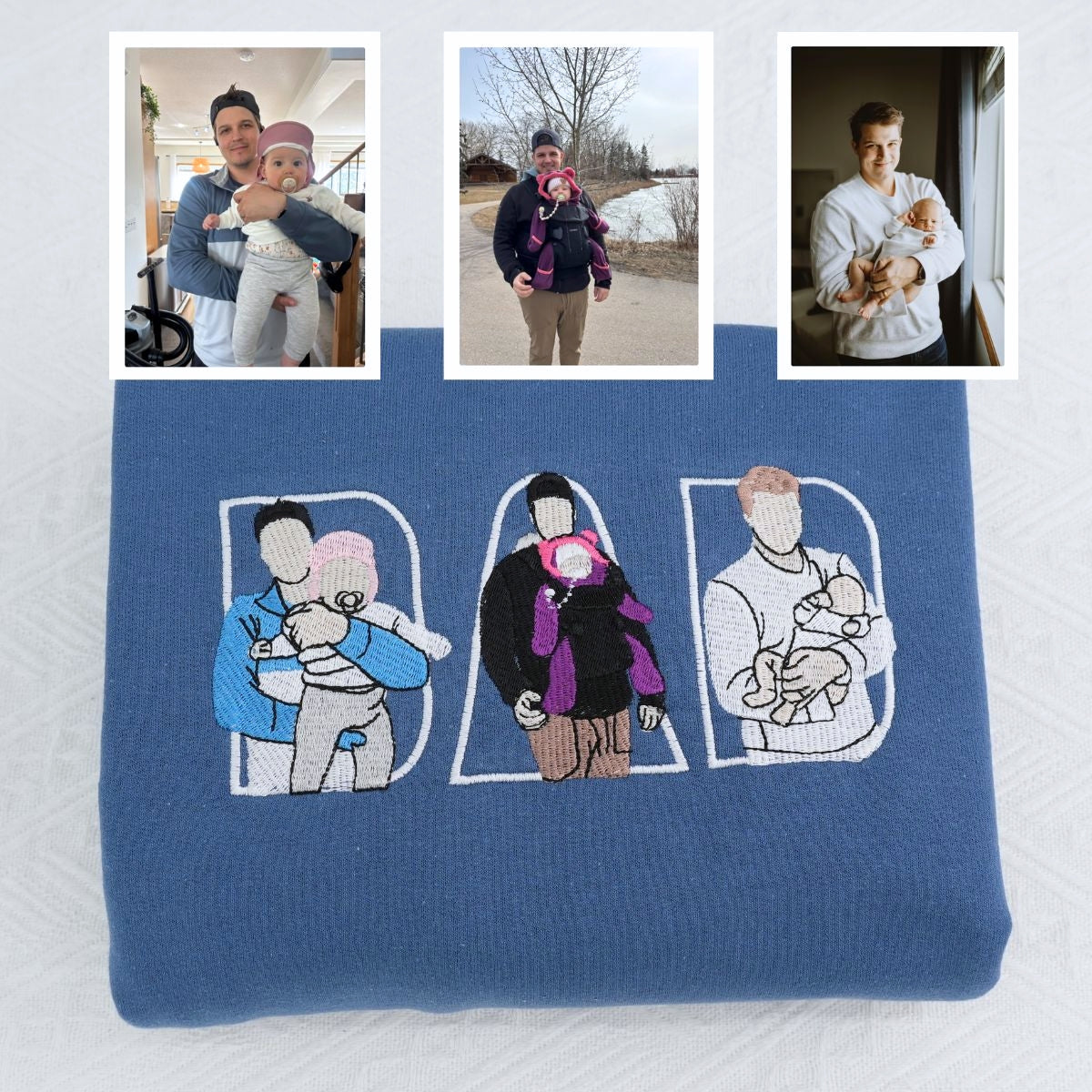 Custom Photo Dad Hoodies - Father Baby Bonding Embroidered Sweatshirts - Perfect New Dad Memory Gift