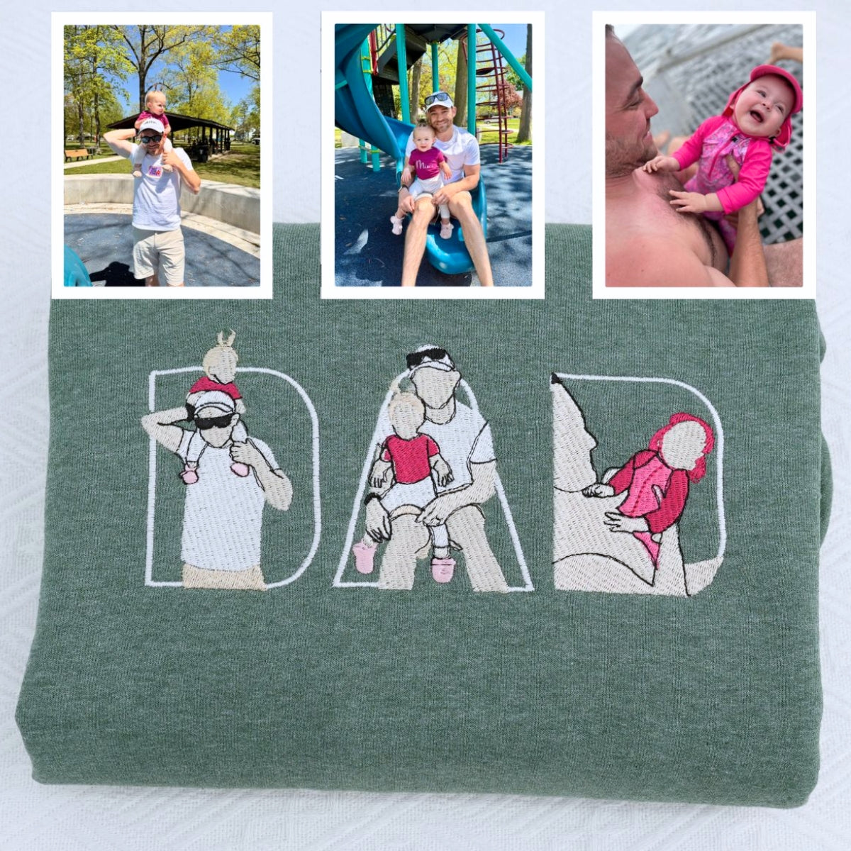 Custom Photo Dad Hoodies - Father Baby Bonding Embroidered Sweatshirts - Perfect New Dad Memory Gift