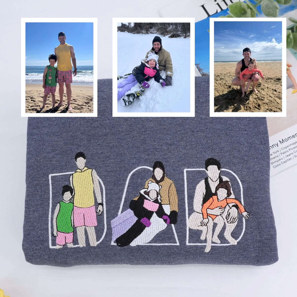 Custom Photo Dad Hoodies - Multiple Family Photos Embroidered Sweatshirts - Perfect Father's Day Memory Gift