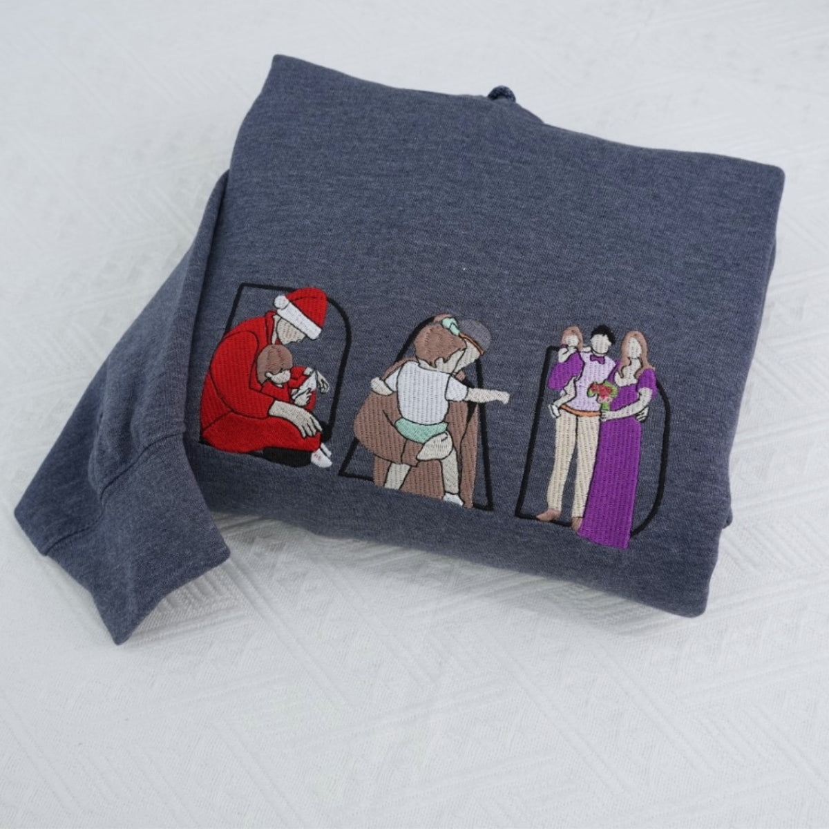 Custom Photo Dad Hoodies - Multiple Family Photos Embroidered Sweatshirts - Perfect Father's Day Memory Gift