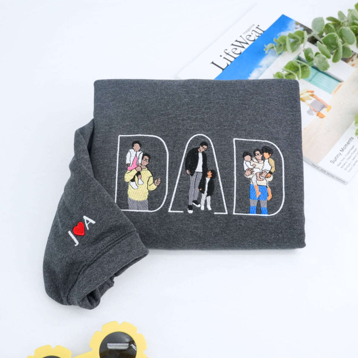 Custom Photo Dad Hoodies - Multiple Family Photos Embroidered Sweatshirts - Perfect Father's Day Memory Gift