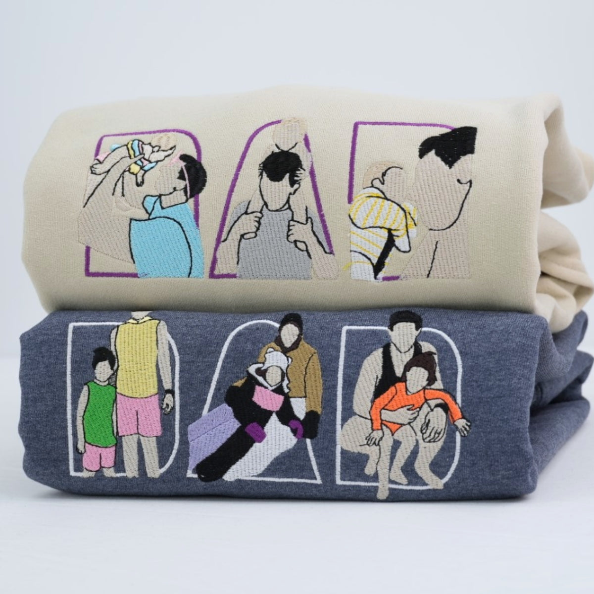 Custom Photo Dad Hoodies - Multiple Family Photos Embroidered Sweatshirts - Perfect Father's Day Memory Gift