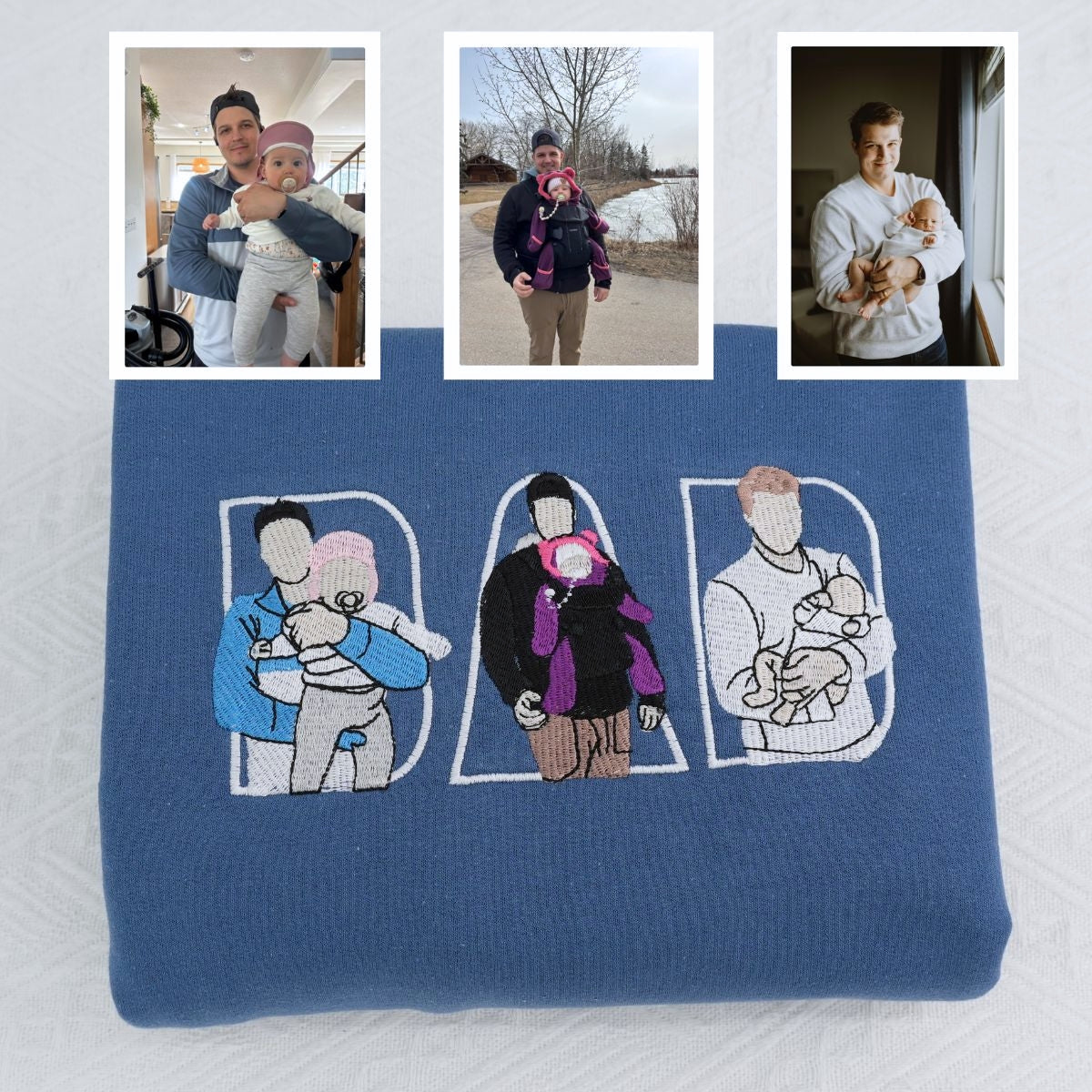 Custom Photo Dad Hoodies - Personal Family Moments Embroidered Sweatshirts - Perfect Father Memory Gift