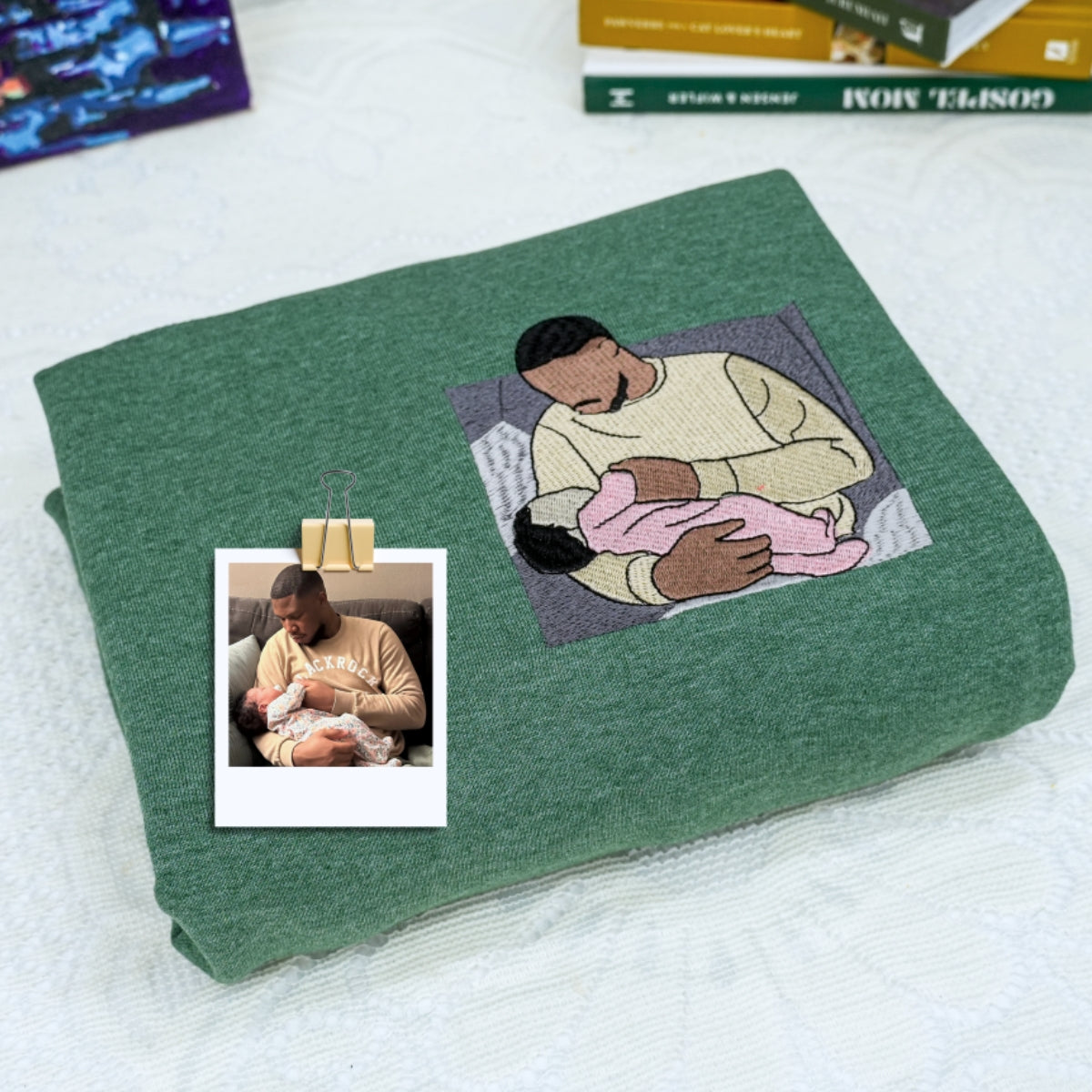 Custom Photo Father Sweatshirts - Baby Bonding Embroidered Hoodies - Perfect New Dad Memory Gift