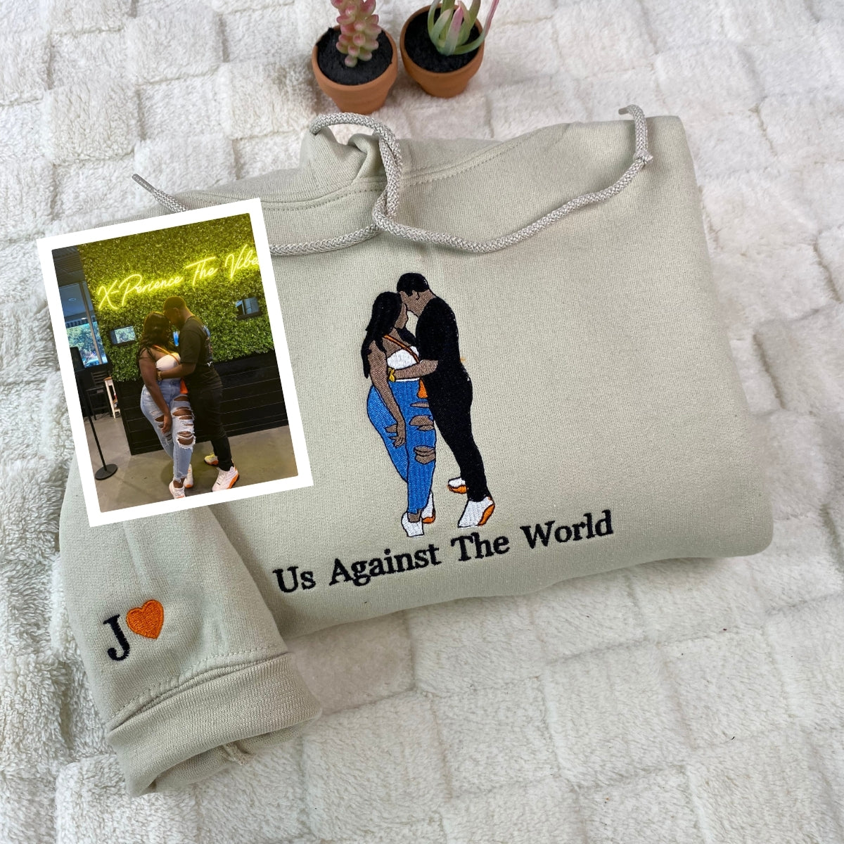 Custom Photo Hoodies for Couples - Personalized Embroidered Sweatshirts - Anniversary Valentine's Gift