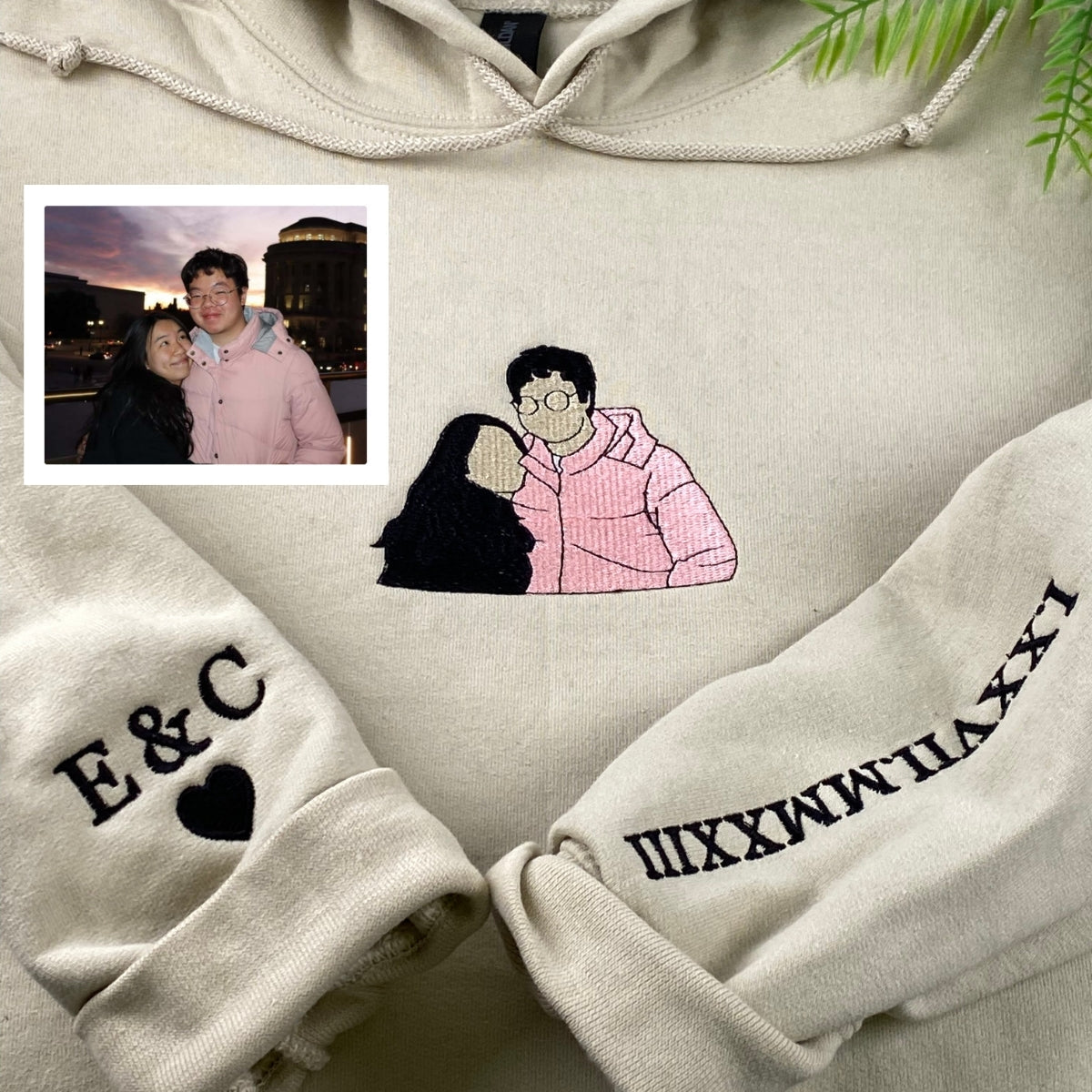 Custom Photo Hoodies for Couples - Personalized Embroidered Sweatshirts - Anniversary Valentine's Gift