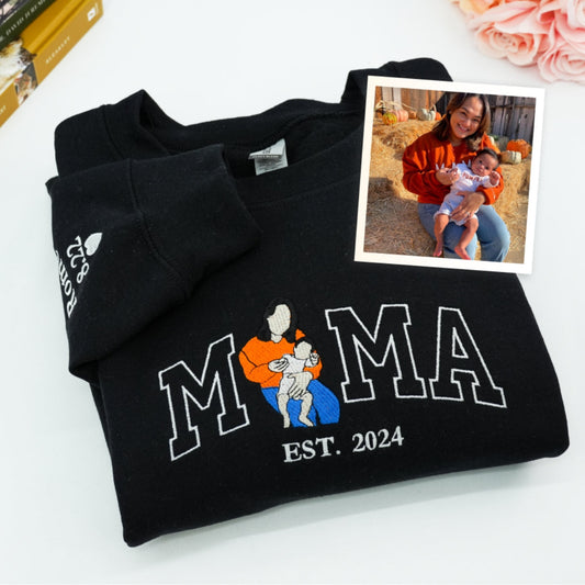 Custom Photo Mama Hoodies - Family Photo Embroidered Sweatshirts - Perfect New Mama Memory Gift