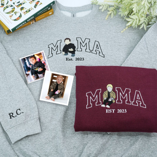 Custom Photo Mama Hoodies - Family Photo Embroidered Sweatshirts - Perfect New Mama Memory Gift