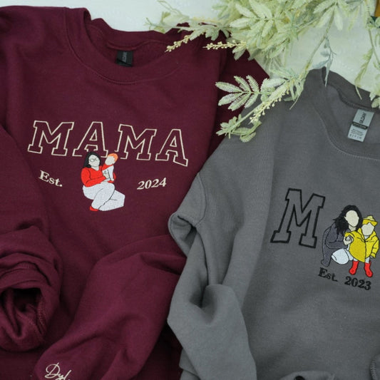 Custom Photo Mama Hoodies - Personalized Family Embroidered Sweatshirts - Perfect Mother Gift