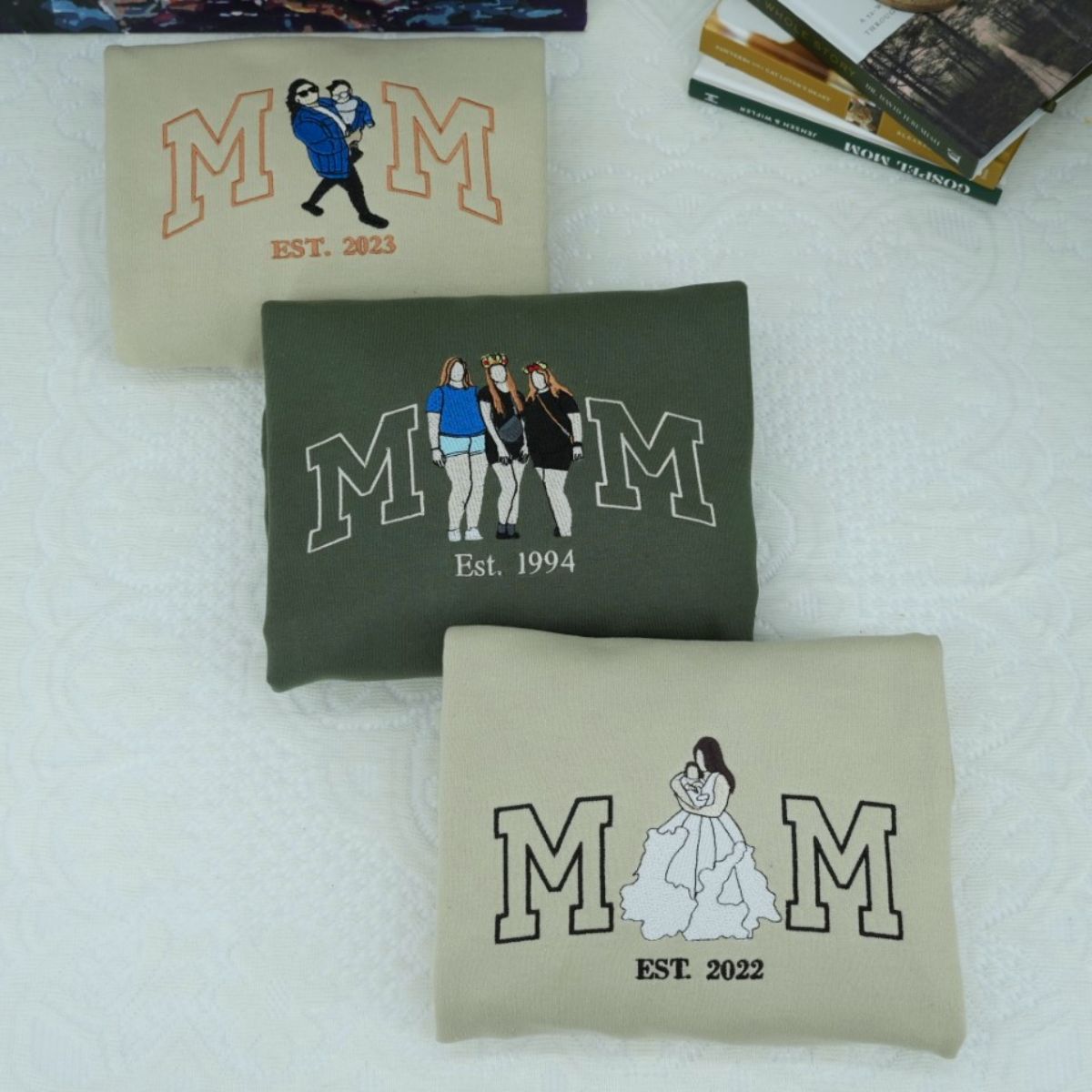 Custom Photo Mom Hoodies - Sibling Embroidered Sweatshirts - Perfect Mother Gift with Kids Names