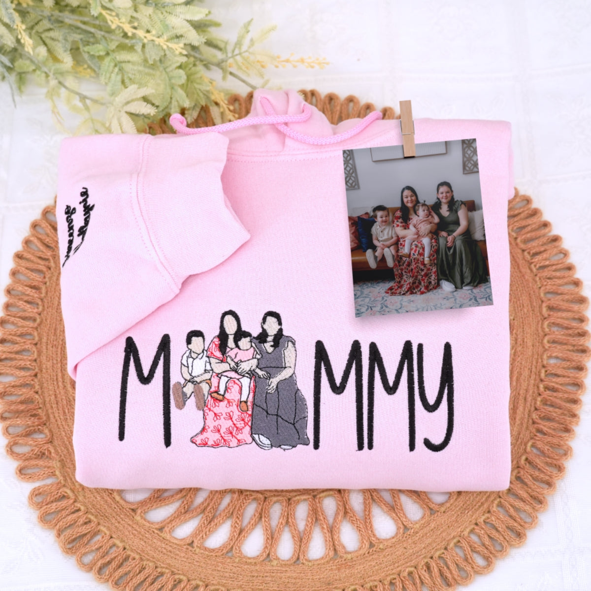 Custom Photo Mommy Hoodies - Family Photo Script Embroidered Sweatshirts - Perfect Mother Memory Gift