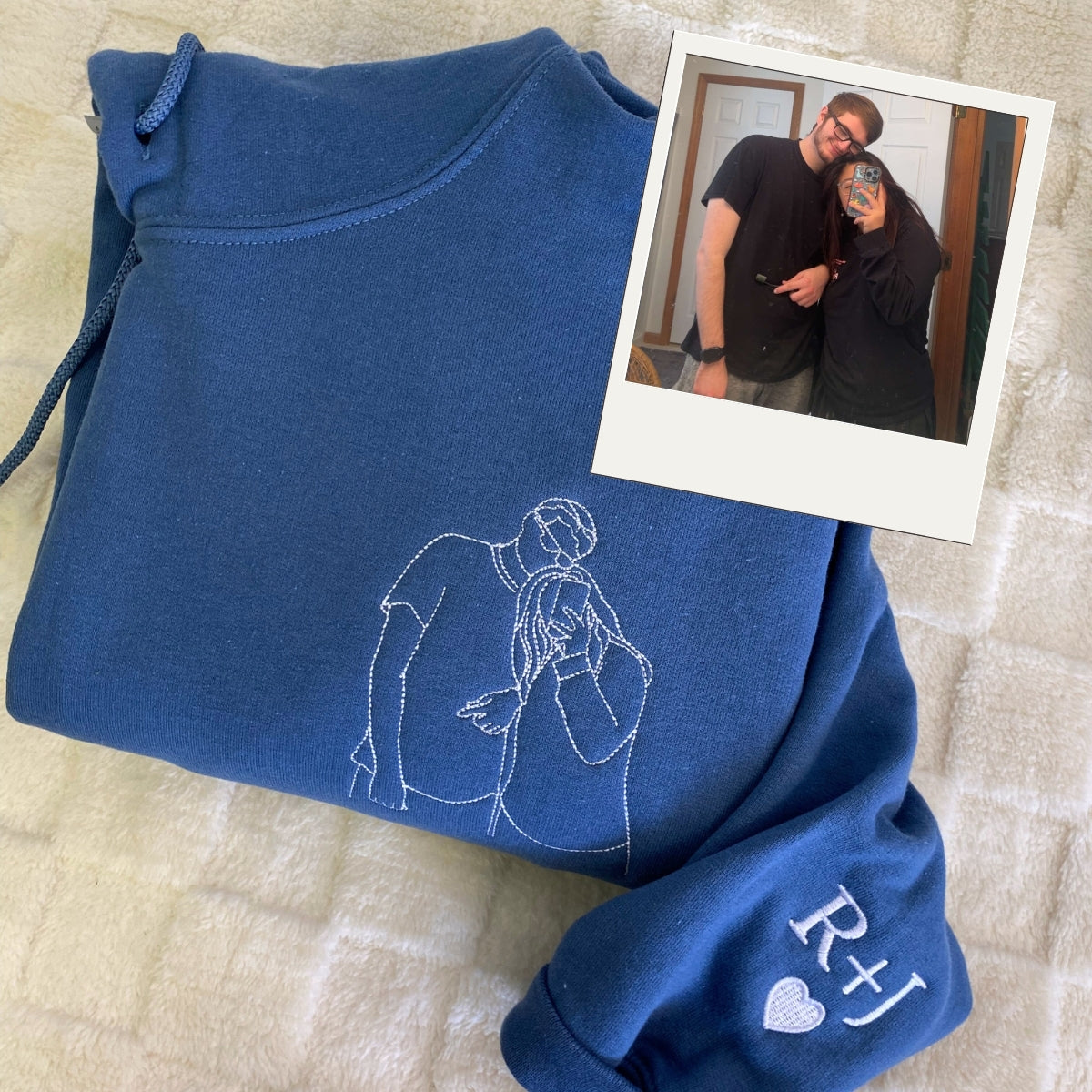 Custom Photo Portrait Hoodies - Couple Line Art Embroidered Sweatshirts - Anniversary Gift