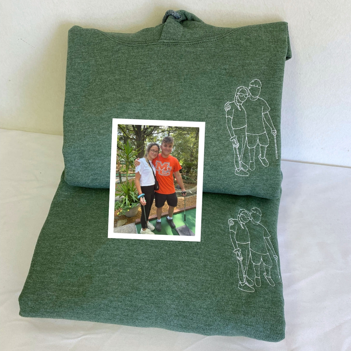 Custom Photo Portrait Hoodies - Couple Line Art Embroidered Sweatshirts - Anniversary Gift