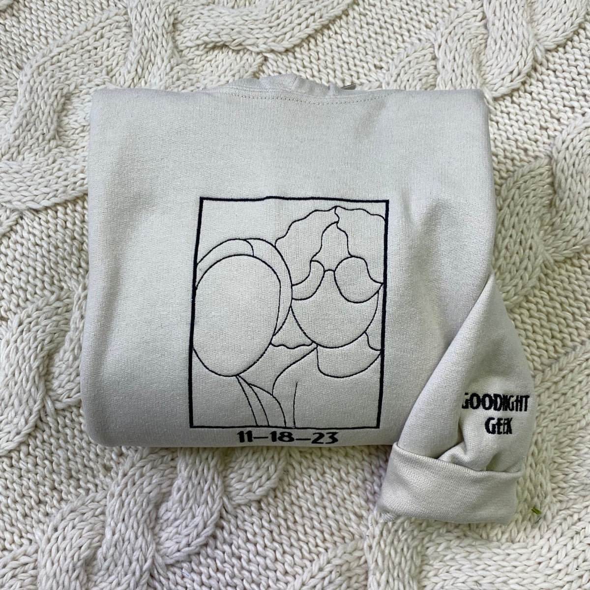 Custom Photo Portrait Hoodies - Couple Line Art Embroidered Sweatshirts - Anniversary Gift