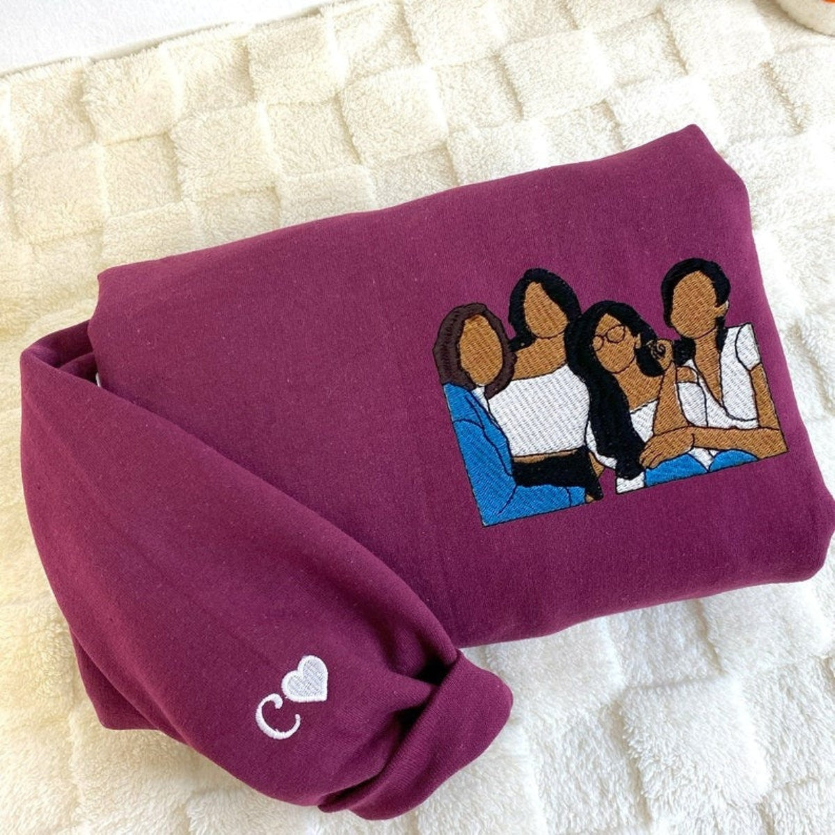 Custom Portrait Hoodie from Photo – Personalized Embroidered Sweatshirt for Best Friends, Sisters, or Couples