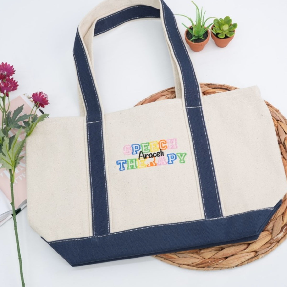 Custom Speech Language Pathologist Tote Bag - Personalized SLP Embroidered Bag - Therapy Professional Gift
