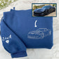 Custom Sports Car Line Art Embroidered Hoodies - Vehicle Portrait & Handwriting Sweatshirts - Elegant Car Lover Gift