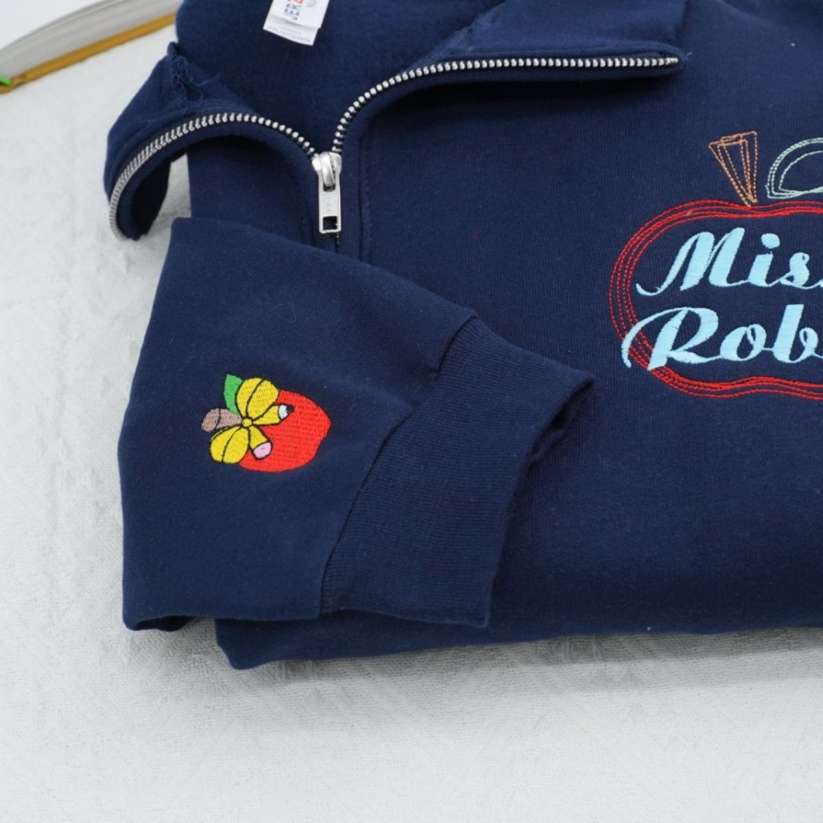 Custom Teacher Quarter Zip - Personalized Apple Embroidered Sweatshirt - Perfect Teacher Gift