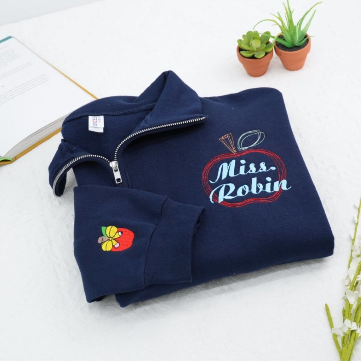 Custom Teacher Quarter Zip - Personalized Apple Embroidered Sweatshirt - Perfect Teacher Gift