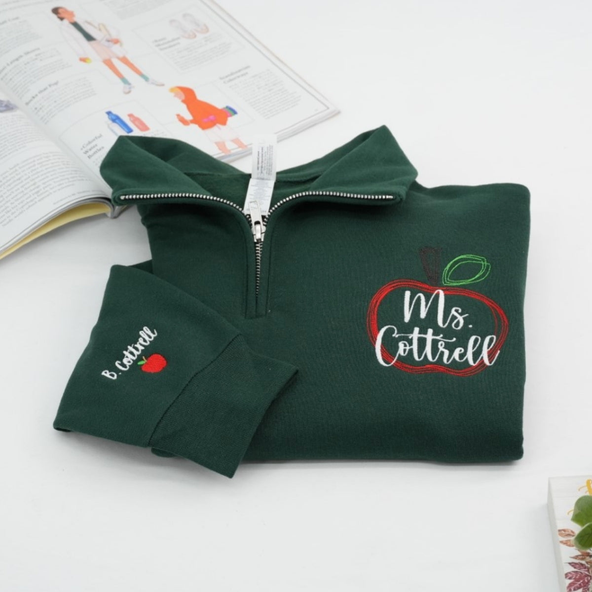 Custom Teacher Quarter Zip - Personalized Apple Embroidered Sweatshirt - Perfect Teacher Gift
