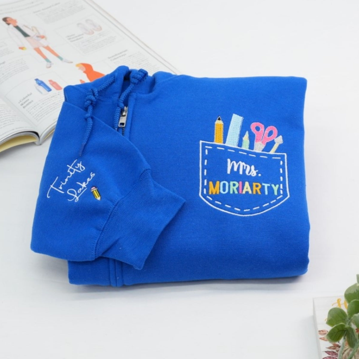 Custom Teacher Quarter Zip - Personalized School Supply Pocket Embroidered Sweatshirt - Perfect Teacher Gift