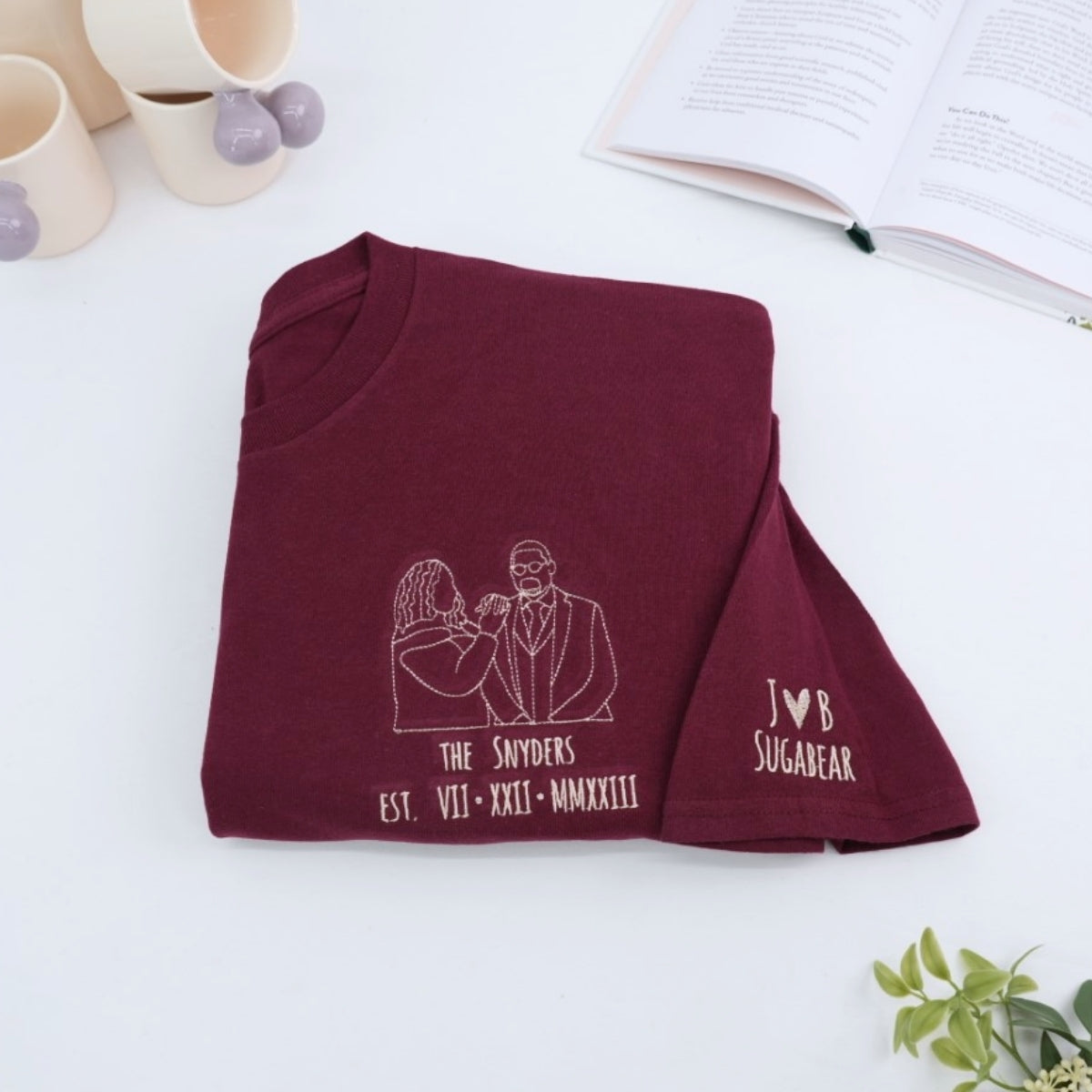 Custom Wedding Photo Hoodies - Line Art Anniversary Embroidered Sweatshirts - Perfect Wedding Gift