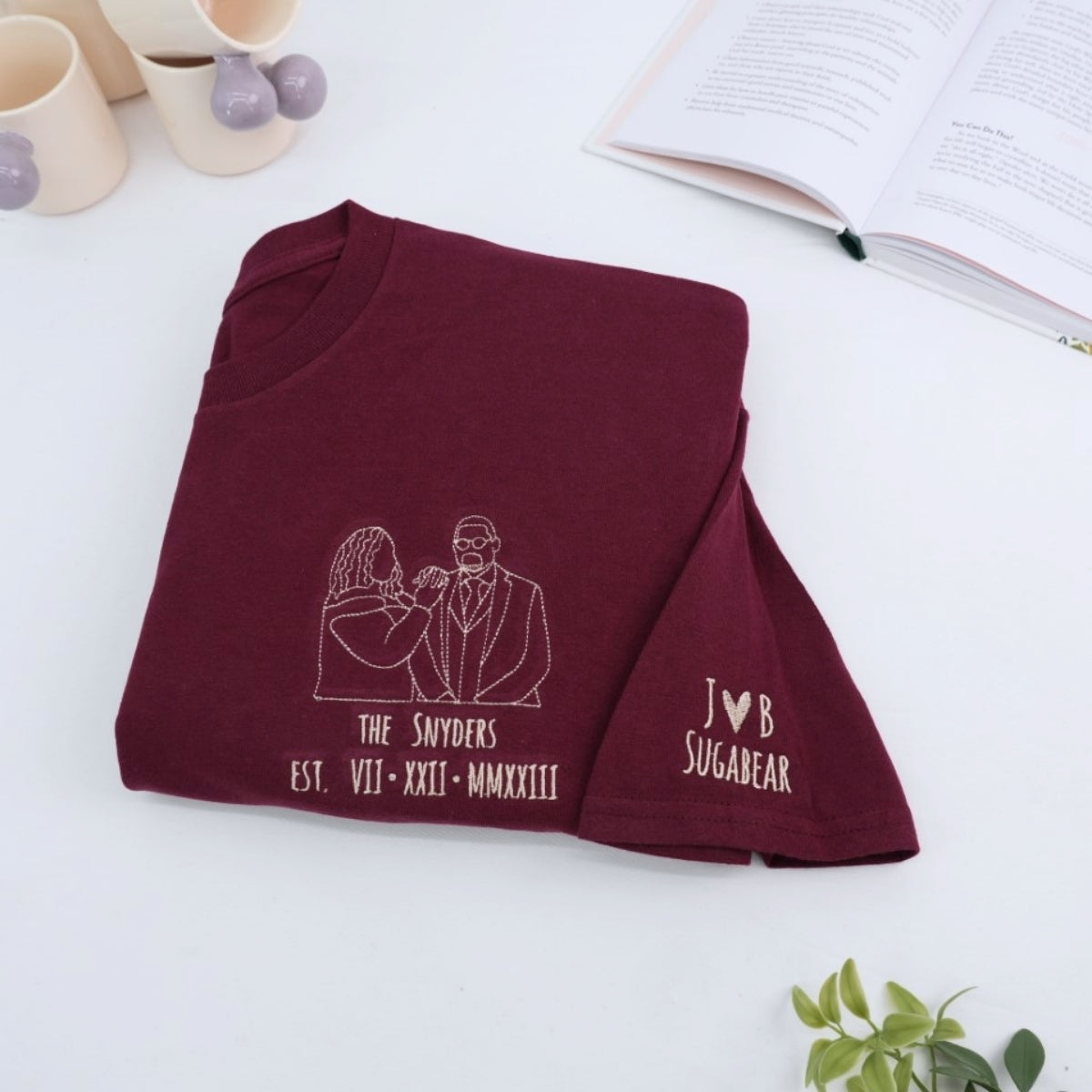 Custom Wedding Photo Hoodies - Line Art Anniversary Embroidered Sweatshirts - Perfect Wedding Gift