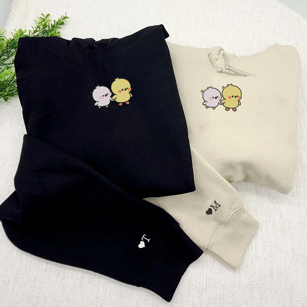 Cute Cartoon Chick Custom Embroidered Matching Hoodies For Couples