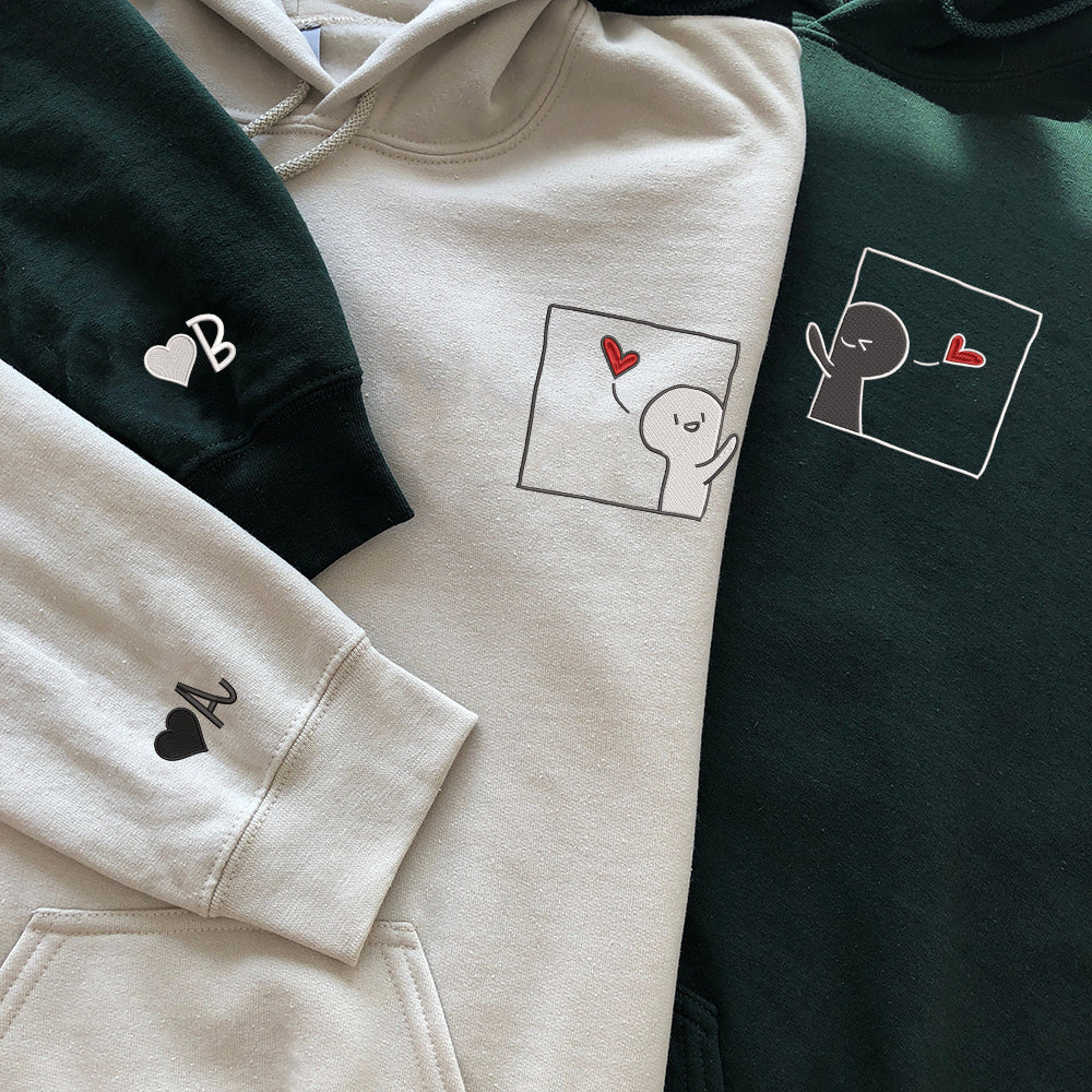 Cute Cartoon Custom Embroidered Matching Hoodies For Couples