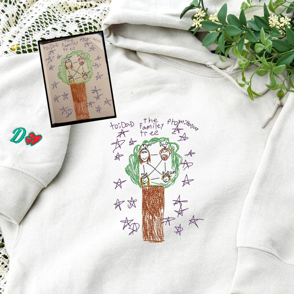Cute Child Drawing Embroidered Sweatshirts - Adorable Kids Animal Artwork to Embroidery - Sweet Family Keepsake